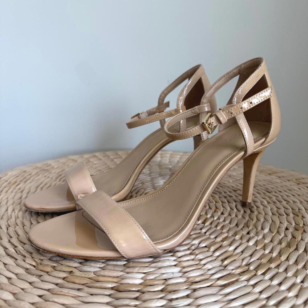 MICHAEL Michael Kors Simone Mid Nude Patent Ankle Strap Stiletto Sandals